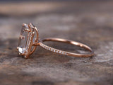 2ct Emerald Cut Pink Morganite Solitaire Engagement Ring 14k Rose Gold Finish