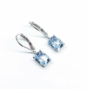 2Ct Radiant Cut Blue Aquamarine Solitaire Drop Earrings 18K White Gold Finish