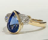 2.6ct Engagement Ring Pear Cut Sapphire Trilogy Tear Drops 14k Yellow Gold Over