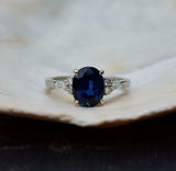 2.4ct Oval Cut Blue Sapphire Diamond Accent Solitaire Ring 14k White Gold Finish