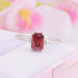 2ct Emerald Cut Red Garnet Engagement Ring Diamond Trilogy 14k White Gold Finish