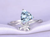 0.9ct Trillion Cut Blue Aquamarine Engagement Ring 14k White Gold Finish Bypass