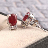 2.3ct Stud Earrings Oval Cut Red Garnet Dainty Partywear 14k White Gold Finish