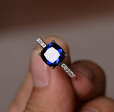 1.2ct Cushion Cut Blue Sapphire Engagement Ring 14k White Gold Finish Solitaire