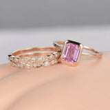 1ct Emerald Pink Sapphire Trio Set Promise Engagement Ring 14k Rose Gold Finish