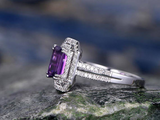 4ct Emerald Cut Purple Amethyst Double Halo Split Shank Ring 14k White Gold Over