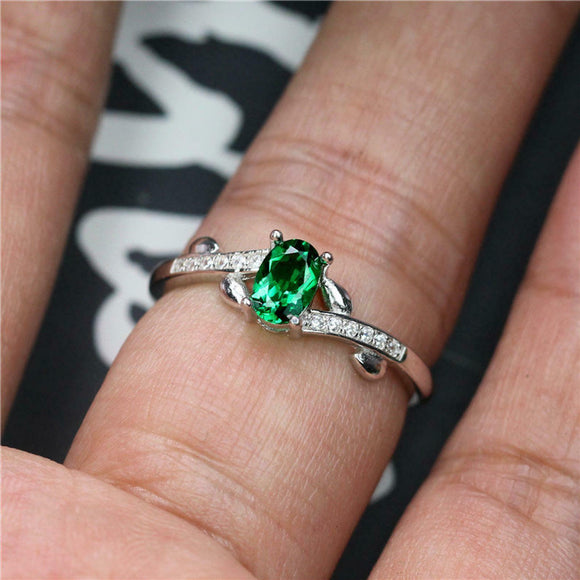 1.2ct Oval Cut Emerald Engagement Ring Solitaire with Accent 14k White Gold Over