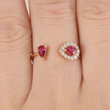 1ct Pear Cut Pink Ruby Diamond Halo Open Cuff Engagement Ring 14k Rose Gold Over