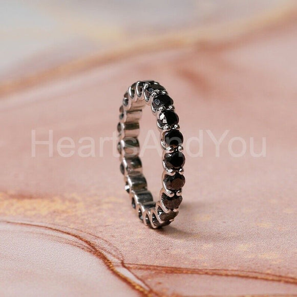 2ct Round Cut Simulated Black Diamond Full Eternity Band 14k White Gold Plated