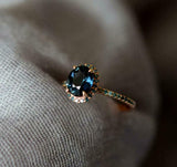 2ct Oval Cut London Blue Topaz Engagement Ring Halo Solitaire 14k Rose Gold Over