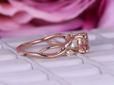 1.6ct Round Cut Morganite Engagement Ring Floral Leaf Design 14k Rose Gold Over