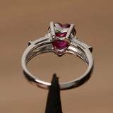 1.2ct Heart Cut Pink Ruby Three Stone Engagement Ring 14k White Gold Finish