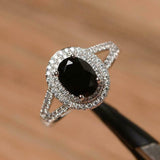 2.7ct Engagement Ring Oval Cut Black Diamond Dual Halo 14k White Gold Finish