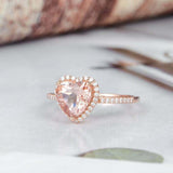 1.5ct Heart Cut Peach Morganite Engagement Ring Diamond Halo 14k RoseGold Finish