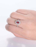 2ct Oval Cut Ruby Engagement Ring Halo Art Deco 14k White Gold Over Round Accent