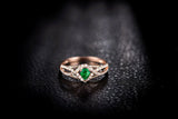 3Ct Pear Cut Green Emerald Diamond Split Band Engagement Ring 14K Rose Gold Over