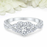 2ct Heart Cut VVS1D Diamond Engagement Ring Split Shank Halo 18k White Gold Over