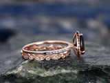 2Ct Pear Cut Red Garnet Bridal Set Vintage Band Halo Ring 14K Rose Gold Finish