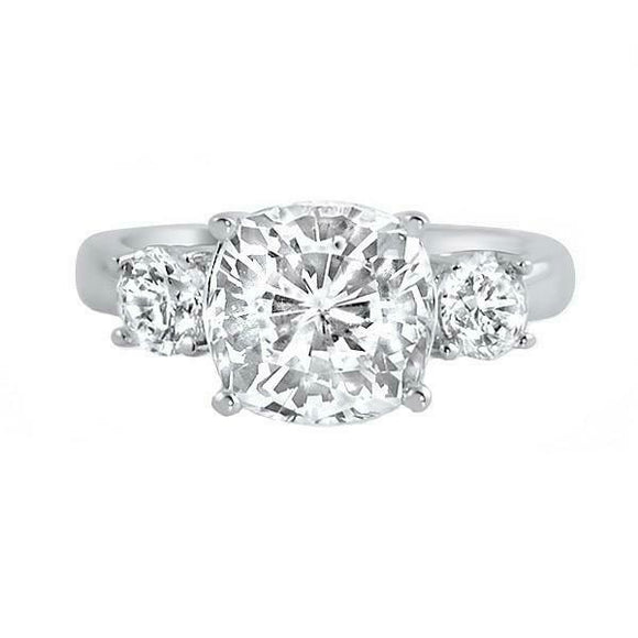 2.5ct Cushion Cut Diamond Engagement Ring Classic Trilogy 14k White Gold Finish