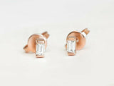 0.3ct Baguette Cut Diamond Solitaire Minimalist Stud Earrings 14k Rose Gold Over