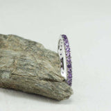 2ct Wedding Ring Band Round Cut Purple Amethyst Full Eternity 14k WhiteGold Over