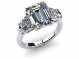 3ct Emerald Cut Diamond Side Duo Baguette Engagement Ring 14k White Gold Finish