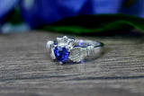 1ct Heart Cut Blue Sapphire Engagement Ring Claddagh Design 14k WhiteGold Finish