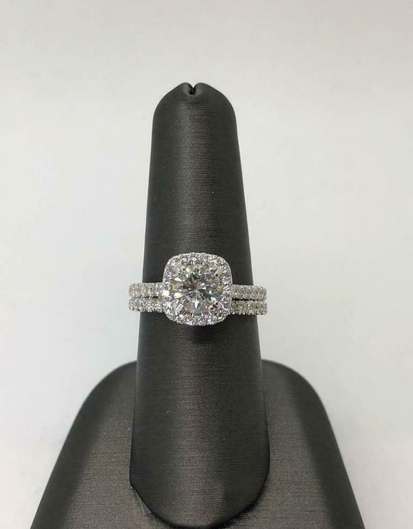 5Ct Round Cut Diamond Bridal Set Accent Halo Ring Band 14K White Gold Finish