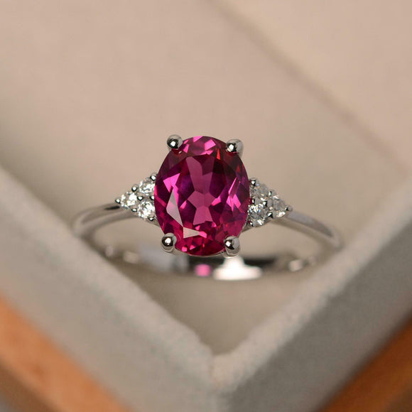 2ct Oval Cut Pink Ruby Engagement Ring Petite Round Accent 14k White Gold Finish