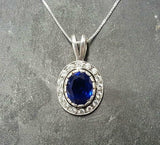 2.2ct Blue Sapphire Pendant Oval Cut Vintage Halo 14k White Gold Finish NO CHAIN