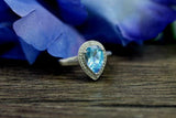 2ct Pear Blue Topaz Engagement Ring Diamond Halo Solitaire 14k White Gold Finish