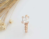 2ct Princess Cut Diamond Milgrain Accent Solitaire Ring Women 14k Rose Gold Over