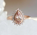 2ct Pear Cut Peach Morganite Engagement Ring 14k Rose Gold Finish Diamond Halo