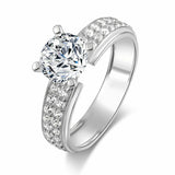 3ct Round Cut Diamond Solitaire Dual Row Cluster Shank Ring 14k WhiteGold Finish