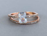 Bridal Set Solitaire Engagement Ring 2ct Radiant Cut Diamond 14k Rose Gold Over