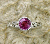 1Ct Round Pink Sapphire Vintage Solitaire Engagement Ring 14K White Gold Finish