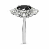 4Ct Oval Black Diamond Dual Halo Ballerina Engagement Ring 14K White Gold Finish