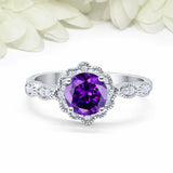 2ct Round Cut Amethyst Engagement Ring Vintage Halo Art Deco 14k White Gold Over