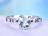 1.5ct Oval Blue Aquamarine Engagement Ring Accent Solitaire 14k White Gold Over