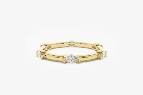 1ct Wedding Band Marquise Cut Diamond Bezel Set Stacking 14k Yellow Gold Finish