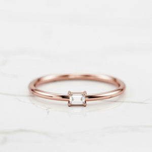 Petite Solitaire Engagement Ring 0.2ct Baguette Cut Diamond 14k Rose Gold Finish