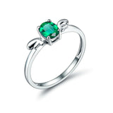 0.75Ct Oval Cut Green Emerald Angel Wings Solitaire Ring 14K White Gold Finish