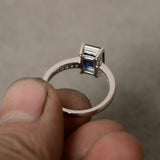 1ct Emerald Blue Sapphire Engagement Ring 14k White Gold Finish Accent Solitaire