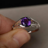 1ct Round Cut Purple Amethyst Split Shank Engagement Ring 14k White Gold Finish