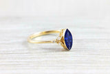 0.5ct Marquise Cut Blue Sapphire Floral Leaf Design Ring 14k Yellow Gold Finish