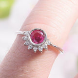 1.5ct Round Cut Pink Ruby Diamond Crown Engagement Ring 14k White Gold Finish