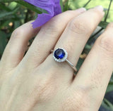 1.3ct Round Cut Blue Sapphire Diamond Halo Solitaire Ring 14k White Gold Finish