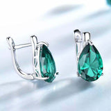 2.3ct Stud Earrings Pear Cut Emerald Solitaire Latch Back 14k White Gold Finish