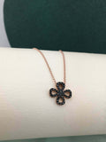 1ct Round Cut Black Diamond Pendant with Chain Floral Design 14k RoseGold Finish