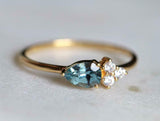 1ct Pear Cut Blue Aquamarine Diamond Petite Minimalist Ring 14k Yellow Gold Over